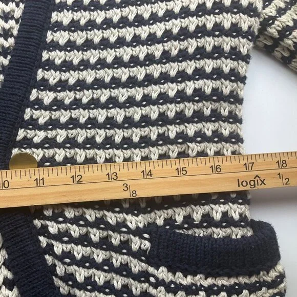 Ann Taylor Loft Medium Navy Cream Open Front Cardigan Chunky Sweater - Picture 8 of 9